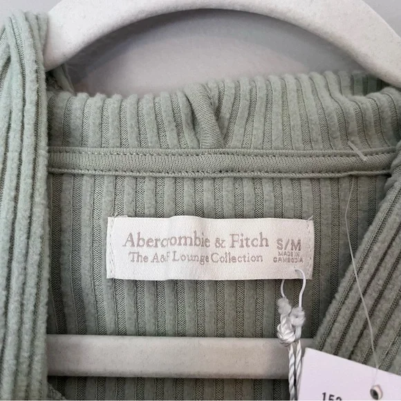 Abercrombie & Fitch NEW Lounge Cozy Rib Pullover Hoodie Sweatshirt Green S/M - Picture 4 of 6